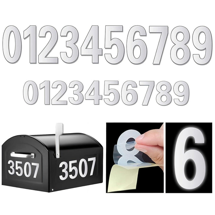 2sets Reflective Mailbox Numbers Sticker, Decal Die Cut Classic Style Vinyl Waterproof Number Self Adhesive (3" X 1 Set , 4" X 1 Set) For Signs, Door - verycoolshop