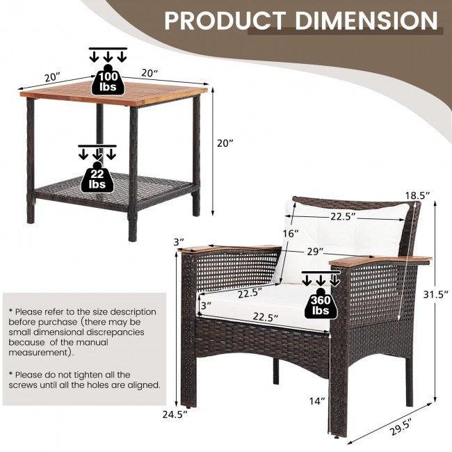 3 Pieces Patio Rattan Furniture Set with Acacia Wood Tabletop - verycoolshop