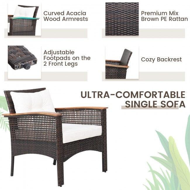 3 Pieces Patio Rattan Furniture Set with Acacia Wood Tabletop - verycoolshop