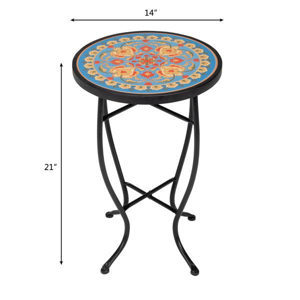 35*35*52cm Glass Cement Set Fire Blue Faberge Mosaic Table - verycoolshop