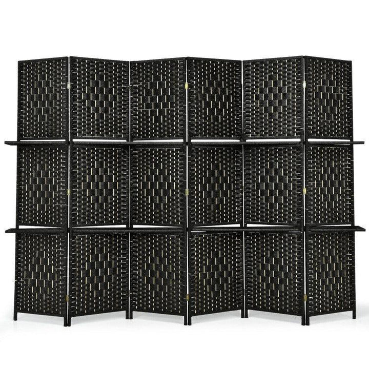 6 Panel Folding Weave Fiber Room Divider with 2 Display Shelves - verycoolshop