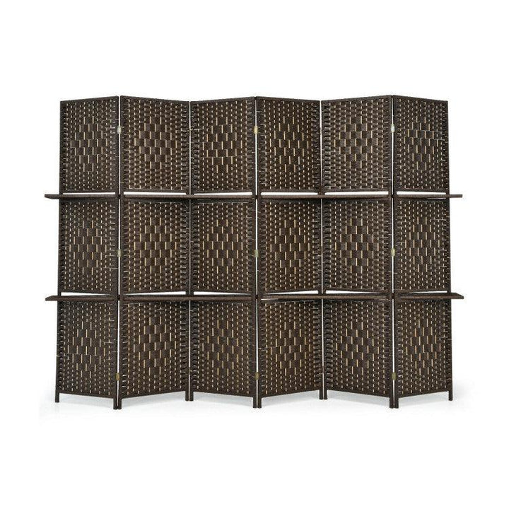 6 Panel Folding Weave Fiber Room Divider with 2 Display Shelves - verycoolshop