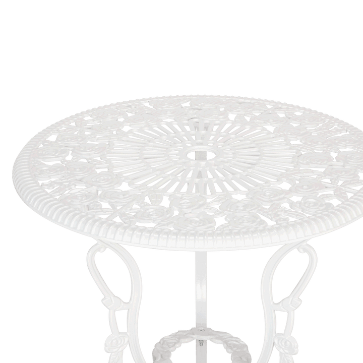 Bistro Table Set; White Rose 3 Piece; Outdoor Patio Table and Chairs Furniture; Durable Rust Weather Resistance; Rose White - verycoolshop