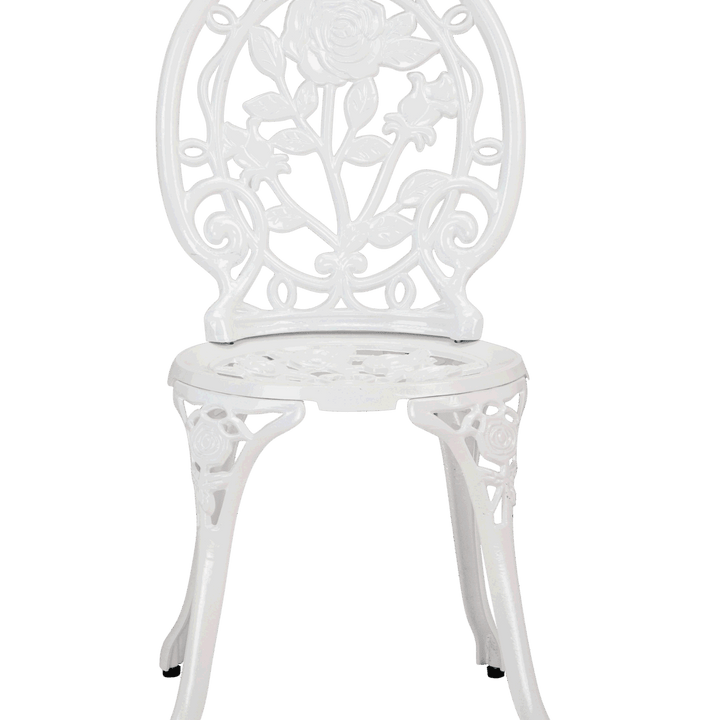 Bistro Table Set; White Rose 3 Piece; Outdoor Patio Table and Chairs Furniture; Durable Rust Weather Resistance; Rose White - verycoolshop