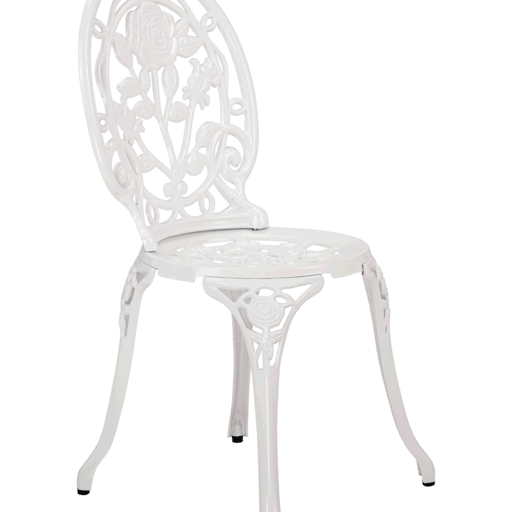 Bistro Table Set; White Rose 3 Piece; Outdoor Patio Table and Chairs Furniture; Durable Rust Weather Resistance; Rose White - verycoolshop