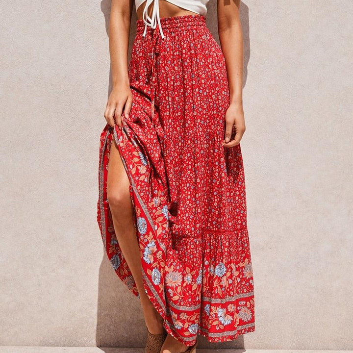 Ecoluxe-Floral High Waist Maxi Skirt - verycoolshop